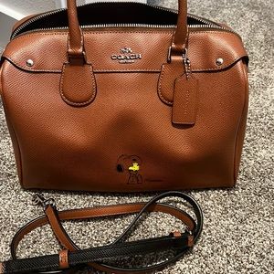 Brown coach x snoopy leather purse